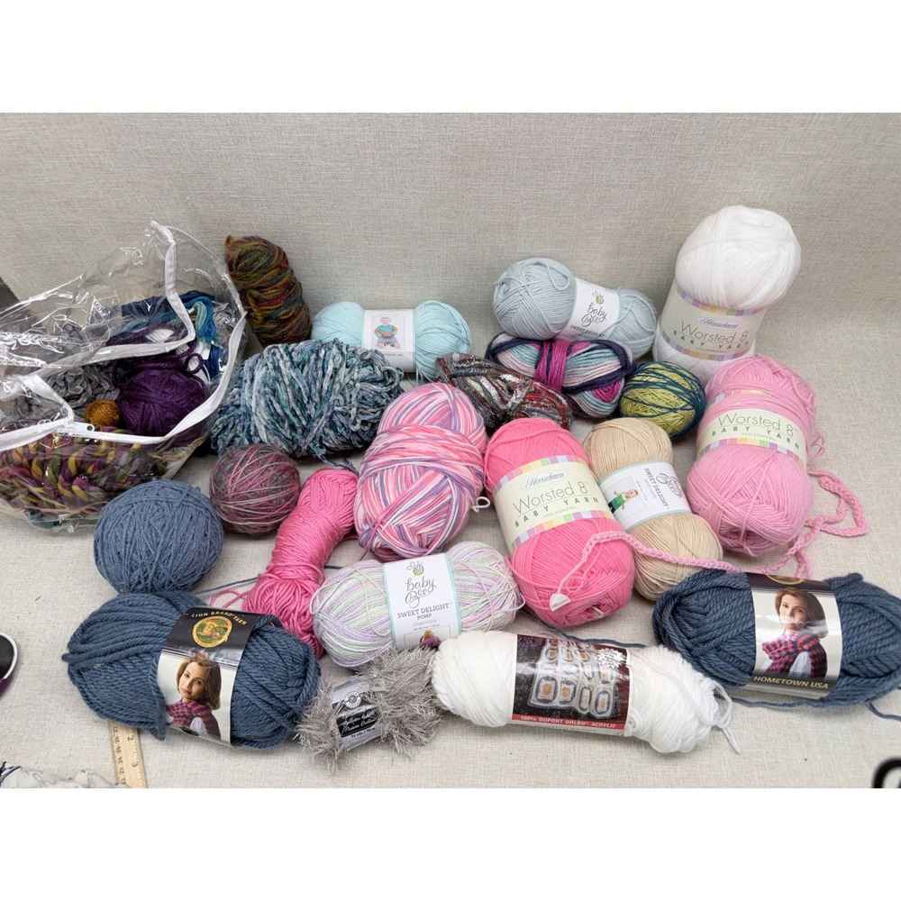 Mixed Yarn Lot Lion Brand Baby Bee Herrschners‎ Worsted Bulky Acrylic Chenille